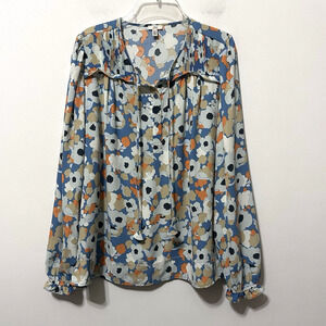 Joie Floral Fields Long Sleeve Peasant Top Blouse M Casual Summer Blue Popover‎